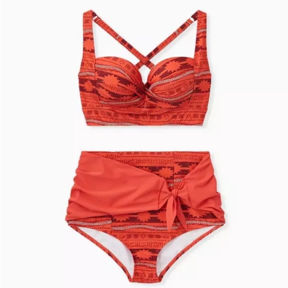 Disney Moana Orange Geo Underwire Bikini Top & High Waist Bottom